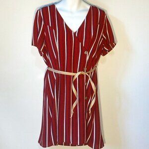 Always Indigo SZ 2X Rust stripe wrap shirtdress Career Academia Modern Preppy